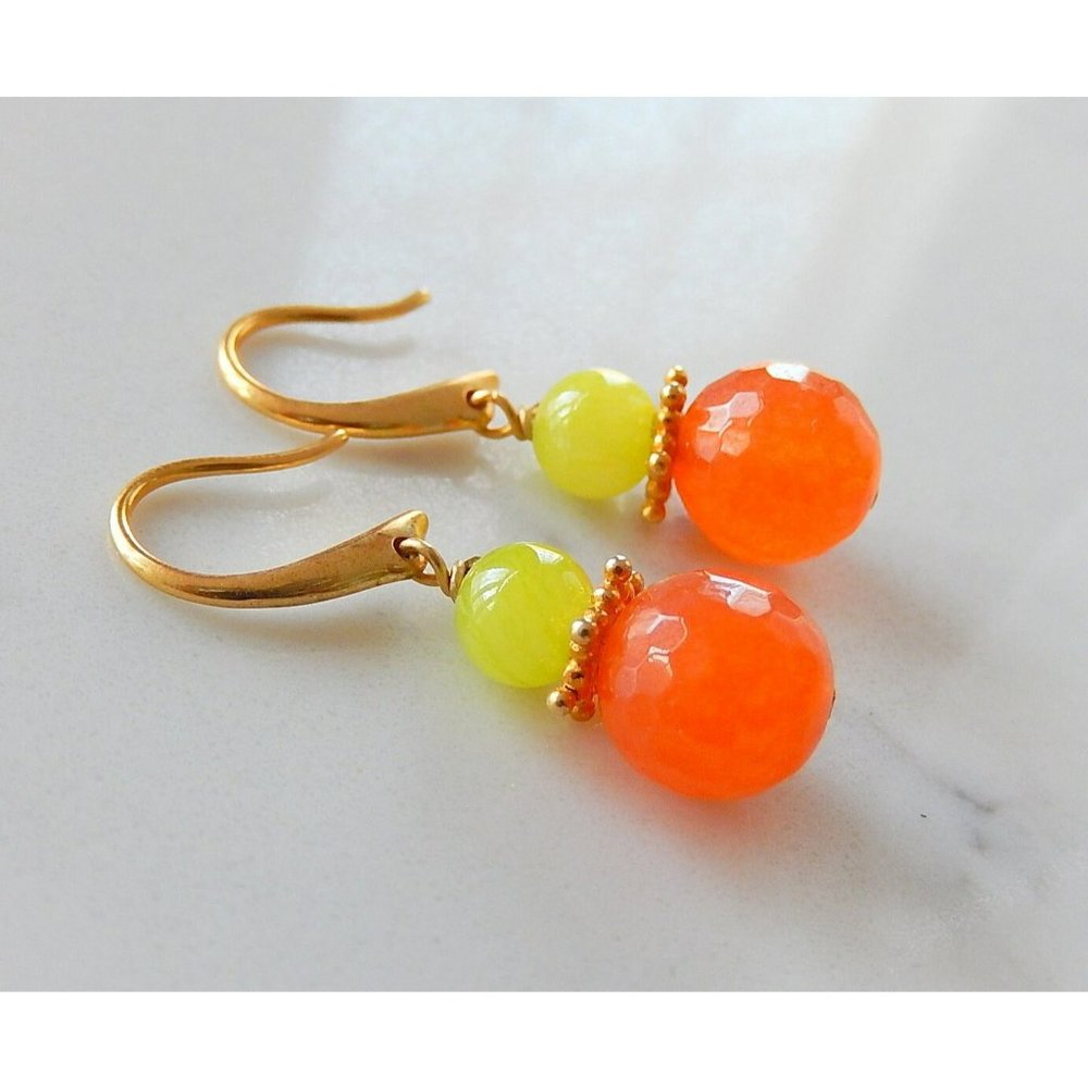 Orange, Green and Gold Drop Earrings